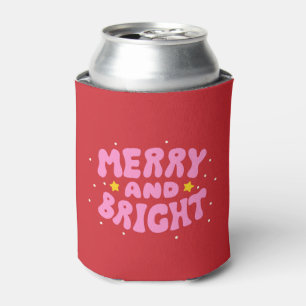 Retro Merry and Bright Holiday Design Can Cooler