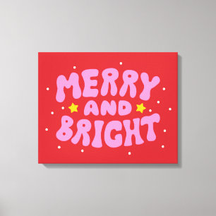 Retro Merry and Bright Holiday Design Canvas Print