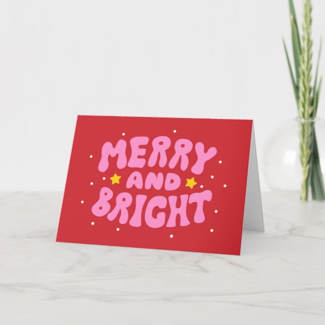 Retro Merry and Bright Holiday Design Card (Front)