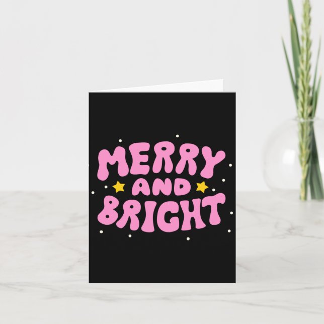 Retro Merry And Bright Holiday Design  Card (Front)