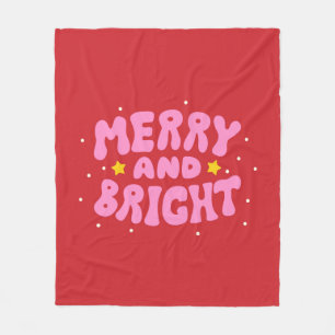 Retro Merry and Bright Holiday Design Fleece Blanket