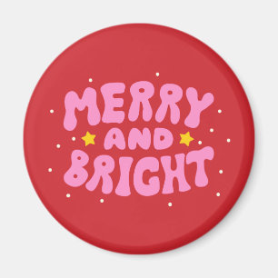 Retro Merry and Bright Holiday Design Magnet