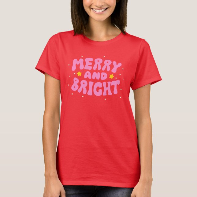 Retro Merry and Bright Holiday Design T-Shirt (Front)