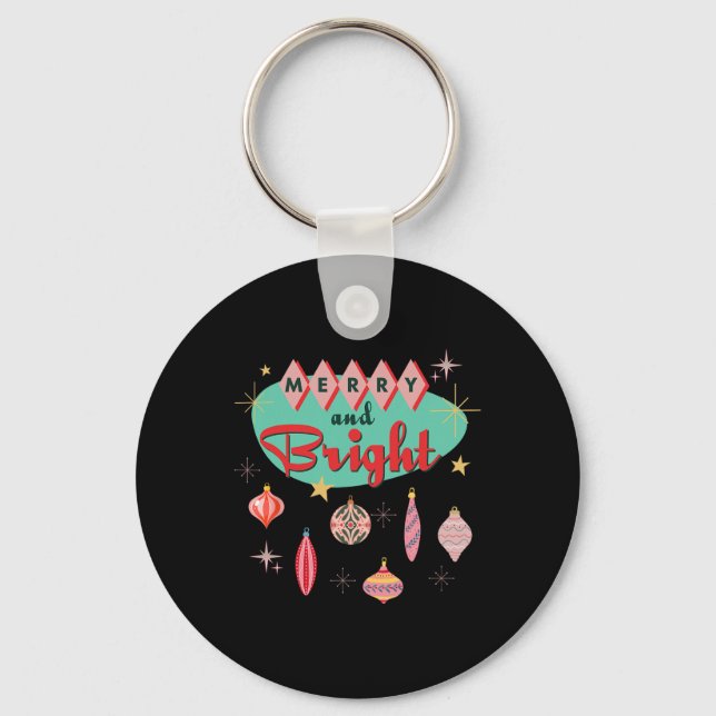 Retro Merry And Bright Mid-century Modern Christma Key Ring (Front)