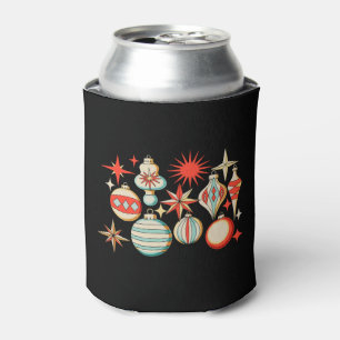 Retro Merry And Bright Modern Christmas Ornament Can Cooler