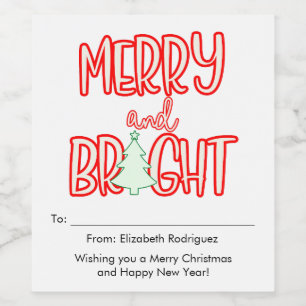 Retro Merry and Bright Unique Bottle Gift Tag Wine Label