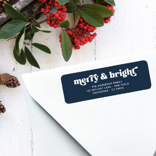 Retro Merry Bright Blue Christmas Return Address