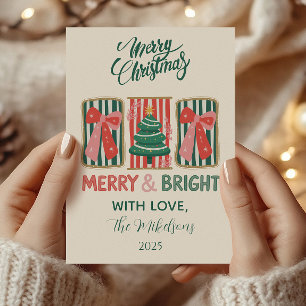 Retro Merry & Bright Christmas Holiday Card