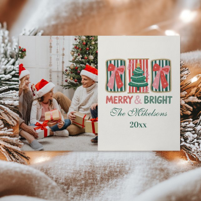 Retro Merry & Bright Christmas Holiday Card (Creator Uploaded)