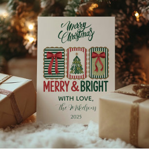 Retro Merry & Bright Christmas Holiday Card