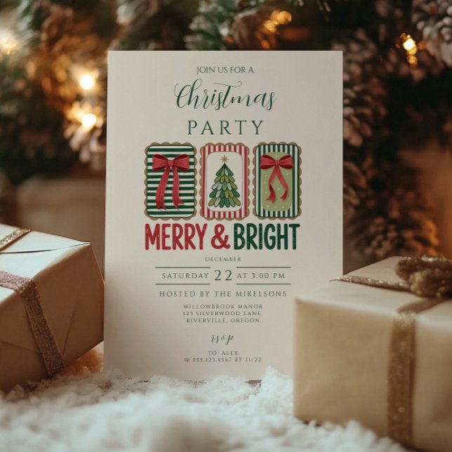 Retro Merry & Bright Christmas Invitation (Creator Uploaded)