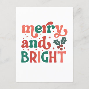 Retro Merry & Bright Christmas Typography Postcard