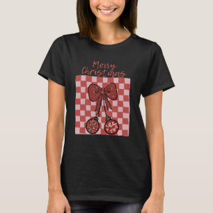 Retro Merry Christmas Bow and Ornaments Design T-Shirt