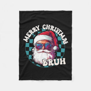 Retro Merry Christmas Bruh Funny Cool Santa Claus Fleece Blanket