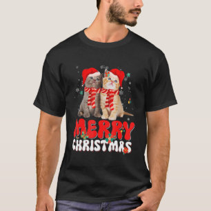 Retro Merry Christmas Cat Meowy Cute X mas Groovy T-Shirt