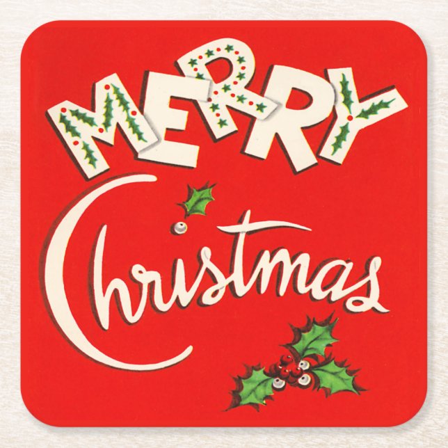 Retro Merry Christmas Coasters (Front)