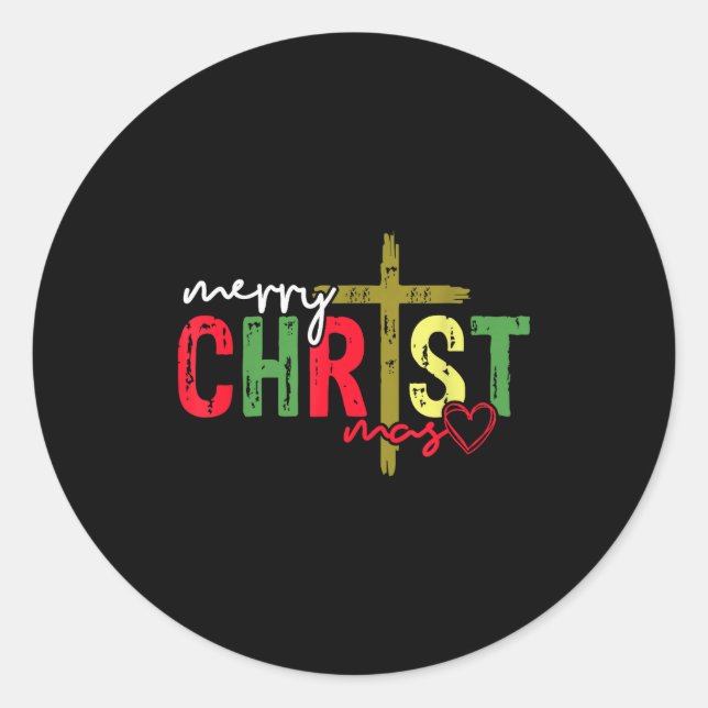 Retro Merry Christmas Cross Christian Jesus Xmas W Classic Round Sticker (Front)