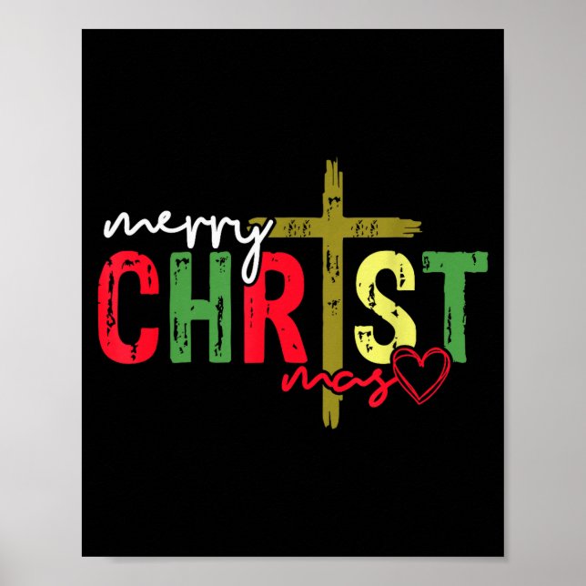 Retro Merry Christmas Cross Christian Jesus Xmas W Poster (Front)