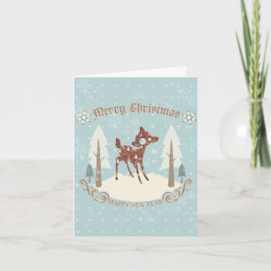 Retro Merry Christmas Cute Rain-Deer Holiday Card
