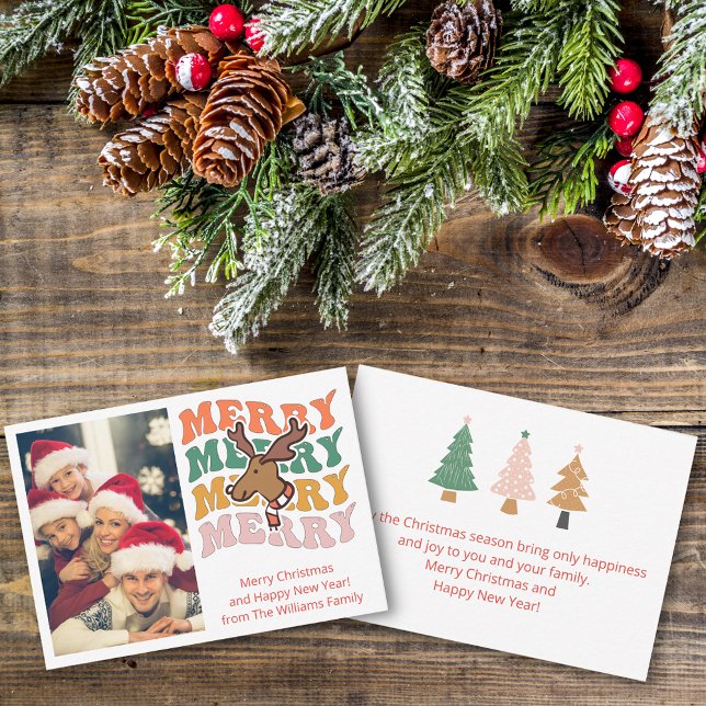 retro merry christmas family photo holiday stylish card (Creator Uploaded)