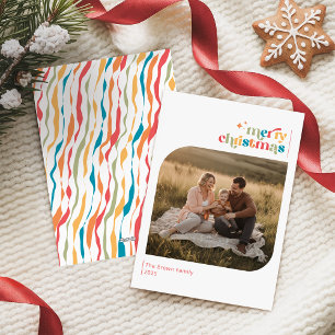 Retro Merry Christmas Family Photo Wish Holiday Card