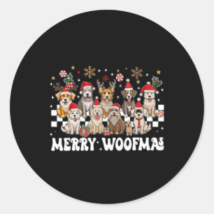 Retro Merry Christmas For Dog Woofmas Reindeer Chr Classic Round Sticker