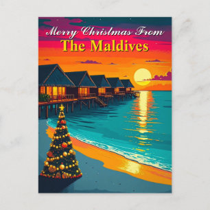 Retro Merry Christmas from the Maldives Tropical Postcard