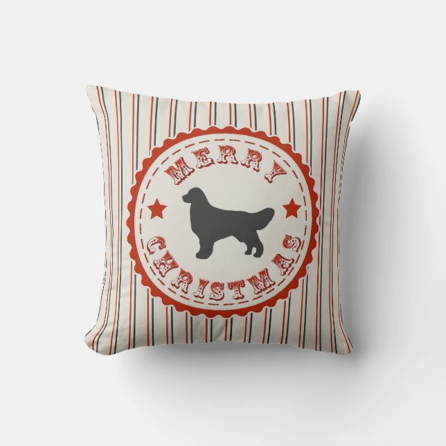 Retro Merry Christmas Golden Retriever Dog Cushion (Front)