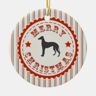 Retro Merry Christmas Greyhound Dog Ceramic Tree Decoration