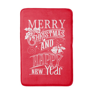Retro Merry Christmas & Happy New Year Bath Mat