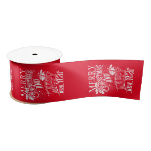 Retro Merry Christmas & Happy New Year Satin Ribbon