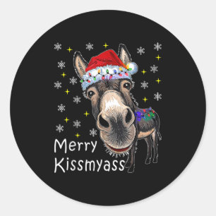 Retro Merry Christmas Light Merry Kissmy Funny  Classic Round Sticker
