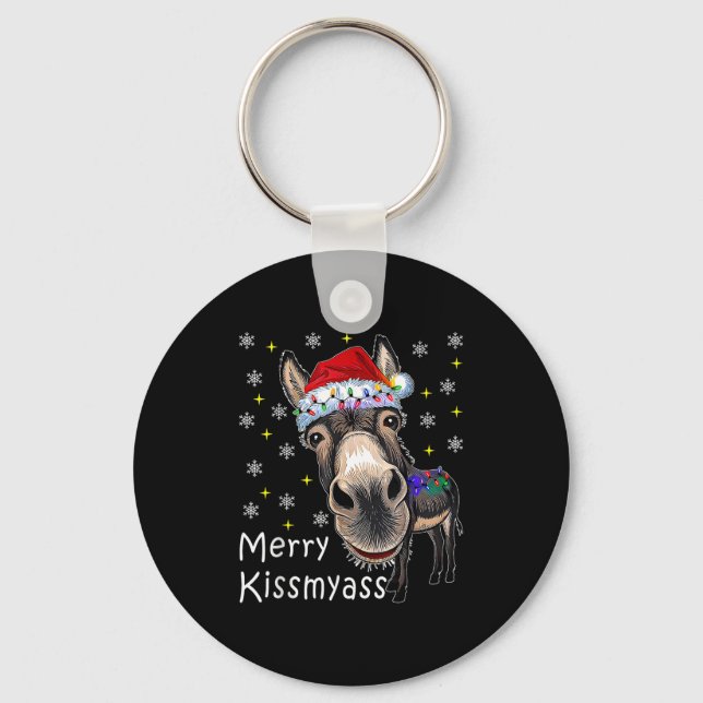 Retro Merry Christmas Light Merry Kissmy Funny  Key Ring (Front)