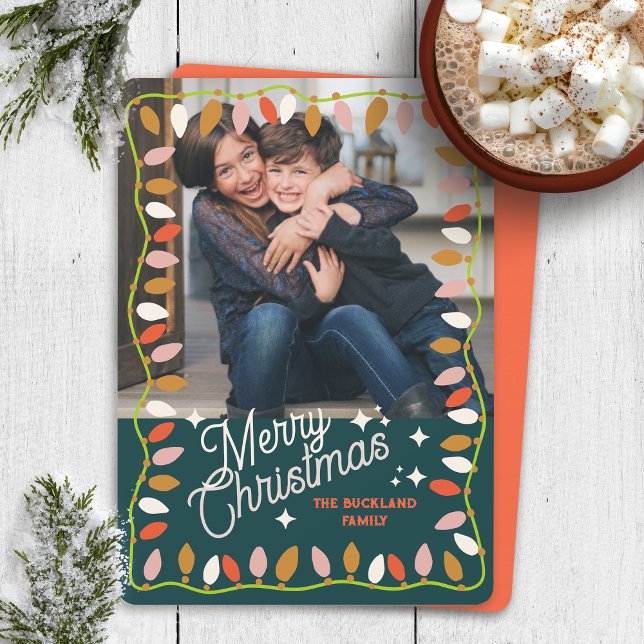 Retro Merry Christmas One Photo Card  (Creator Uploaded)