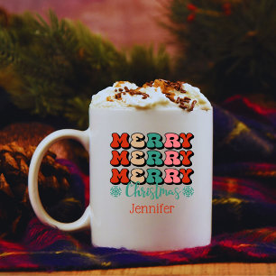 Retro Merry Christmas Personalised Mug