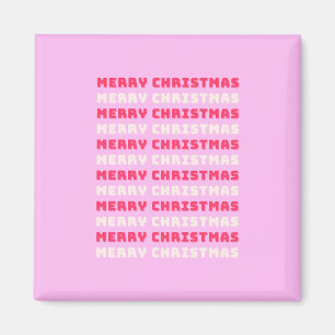 Retro Merry Christmas Pink Holiday Decor Preppy Magnet