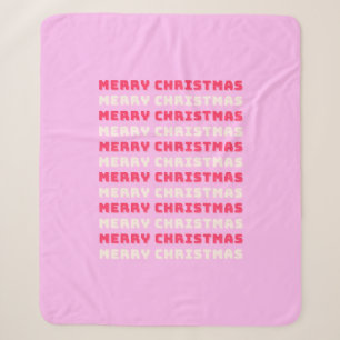 Retro Merry Christmas Pink Holiday Decor Preppy Sherpa Blanket