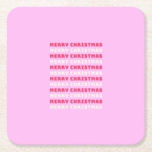 Retro Merry Christmas Pink Holiday Decor Preppy Square Paper Coaster
