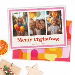 Retro Merry Christmas Pink Rainbow Frame 3 Photo Holiday Card<br><div class="desc">Send festive vibes with our retro rainbow Happy Holidays card! Featuring a playful pink frame and bold abstract design,  it's the perfect way to showcase your favourite 3 photos and spread holiday cheer in style!</div>