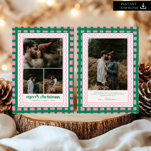 Retro Merry Christmas Plaid family Photo Holiday