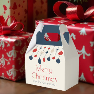 Retro Merry Christmas Red Blue Ornaments Party Favour Box