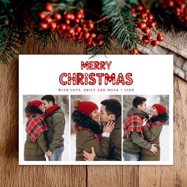 Retro Merry Christmas Red  Holiday Card (Creator Uploaded)