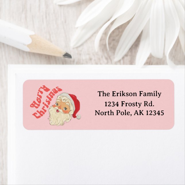 Retro Merry Christmas Santa Address Labels (Insitu)