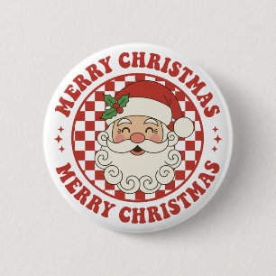 Retro Merry Christmas Santa Claus Checkerboard 6 Cm Round Badge
