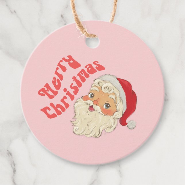 Retro Merry Christmas Santa Gift Tags (Front)