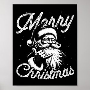 Retro Merry Christmas Santa Shaka Hawaiian Surf Sk Poster