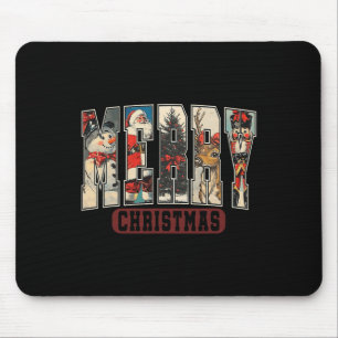Retro Merry Christmas Santa Xmas Tree Snowman Nutc Mouse Pad