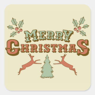Retro Merry Christmas Square Sticker