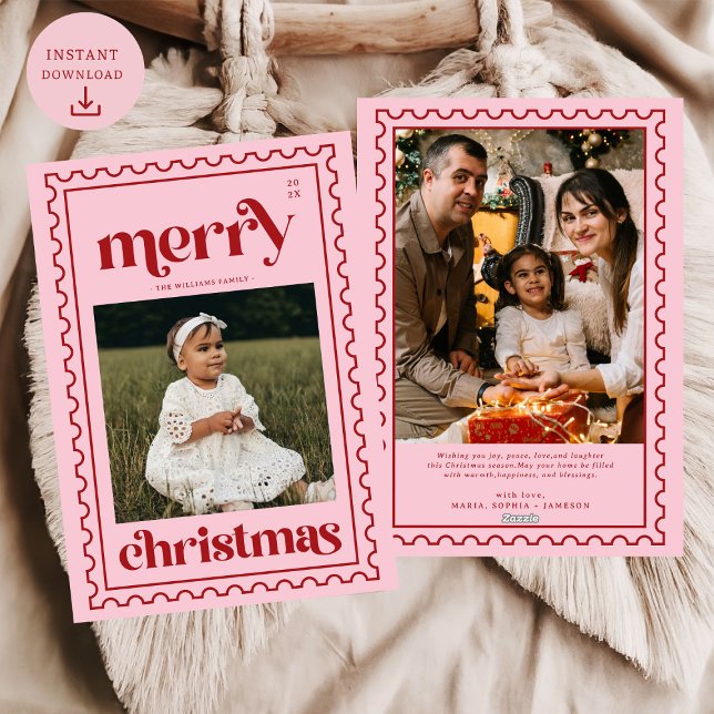 Retro Merry Christmas Stamp Photo Family  Holiday (Creator Uploaded)