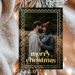 Retro Merry Christmas Stamps photo Couples